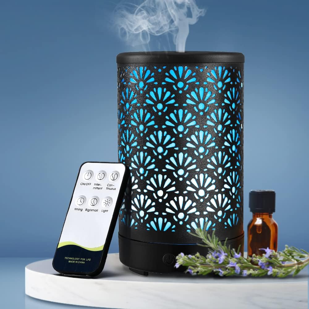 Devanti Aroma Diffuser, 100ml Air Humidifier Purifier Essential Oils Car Freshener Vaporizer Aromatherapy Diffusers Scent Booster Home Office Bedroom Humidifiers Steam, 7 Led Light Fan Black