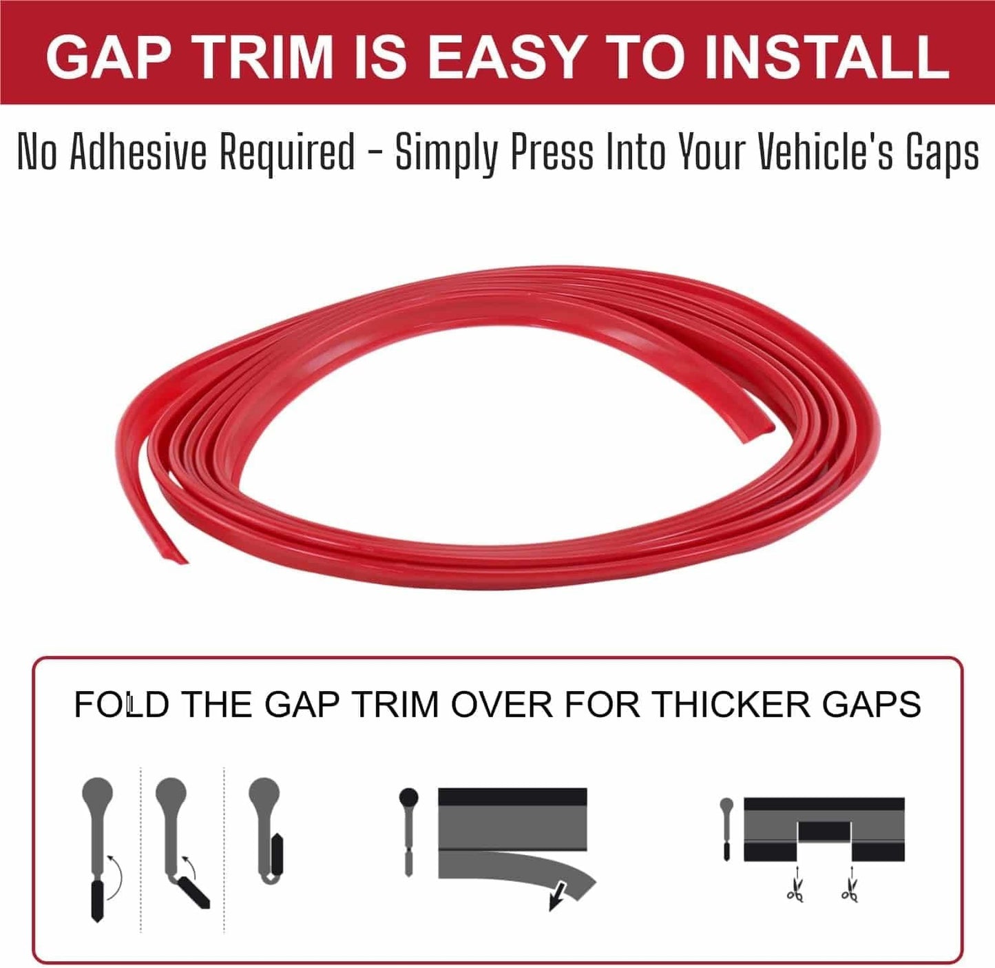 All-Fit Automotive Car Gap Filler – 10 Ft Red Trim Molding for Car Accessories Interior – Universal, Flexible Car Interior Accessories for Dashboards, Panels, & Air Vents – Easy DIY Installation