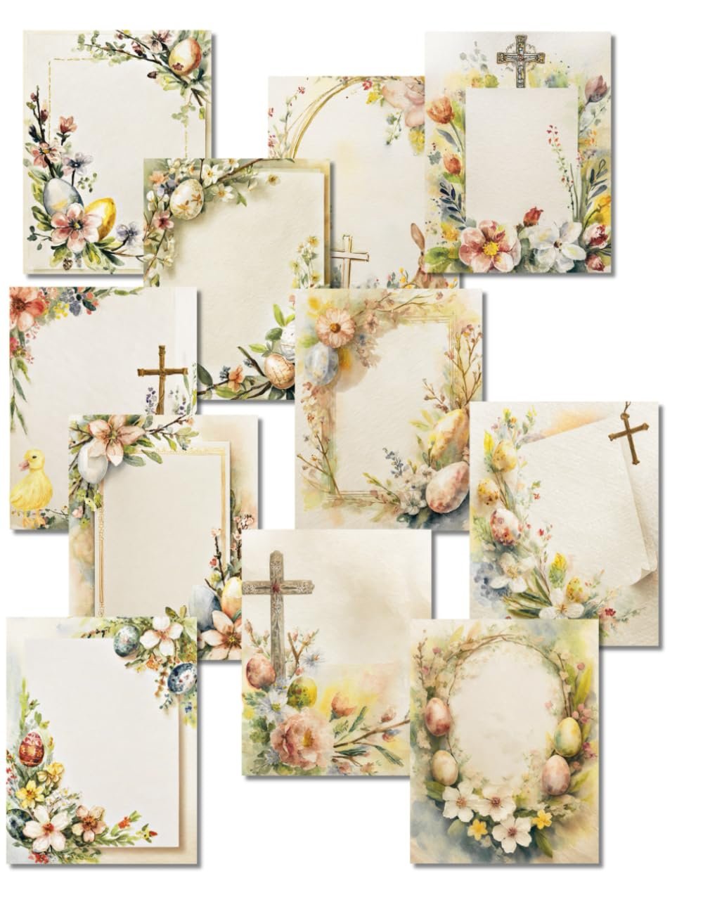 Decorative Border Paper for Events: Easter Stationery Sheets, Letterhead for Party Invitations, Elegant Scrapbook Paper for Writing: Running Daily Supplies, 19 Designs, 38 Sheets, 8.5 x11”