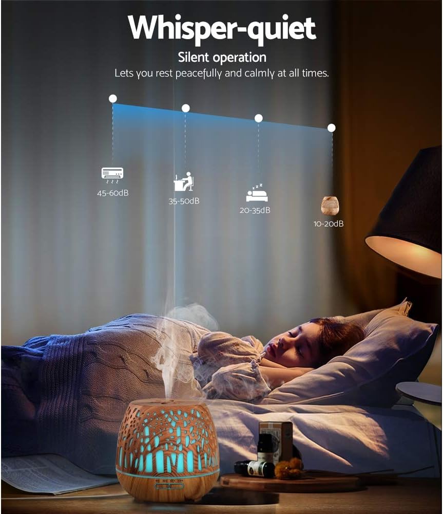 Devanti Aroma Diffuser, 400ml Air Humidifier Purifier Essential Oils Car Freshener Vaporizer Aromatherapy Diffusers Scent Booster Home Office Bedroom Humidifiers Steam, 7 Led Light Forest