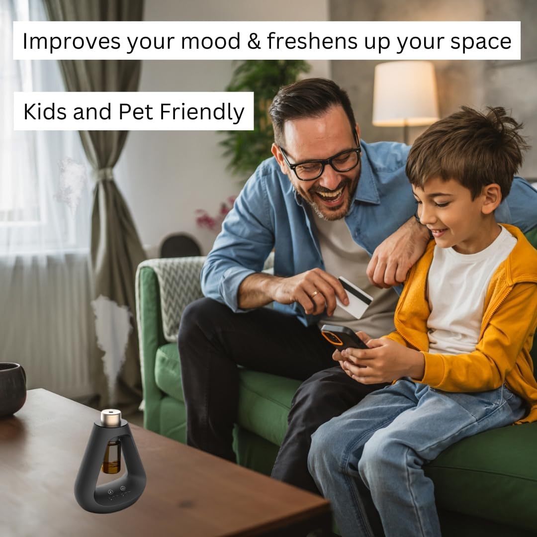 Waterless Essential Oil Diffuser, Aromatherapy Waterless Diffuser for Home Bedroom Office Bathroom Scent Diffuser, Modern Design Small Diffuser Battery Operated with 9 Mist Settings