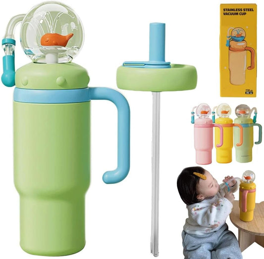 24oz Stainless Steel Whale Fountain Tumbler with Handle,Whale Water Bottle with Fun Fountain Effect,Two Lids,Drinking Cup with Whale Squirt for Kids,Teens,Adult,Dishwasher Safe