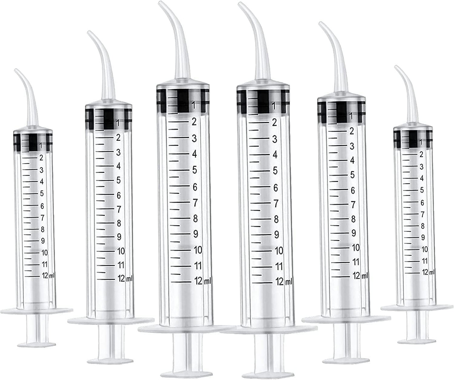 OLCANA 6 Pieces 12ml Plastic Syringe with Sterile Individual Wrap Disposable Curved Tip Syringes for Feeding Pets, Measuring Liquids, Oil Fluid Suction, Watering Industrial Experiments