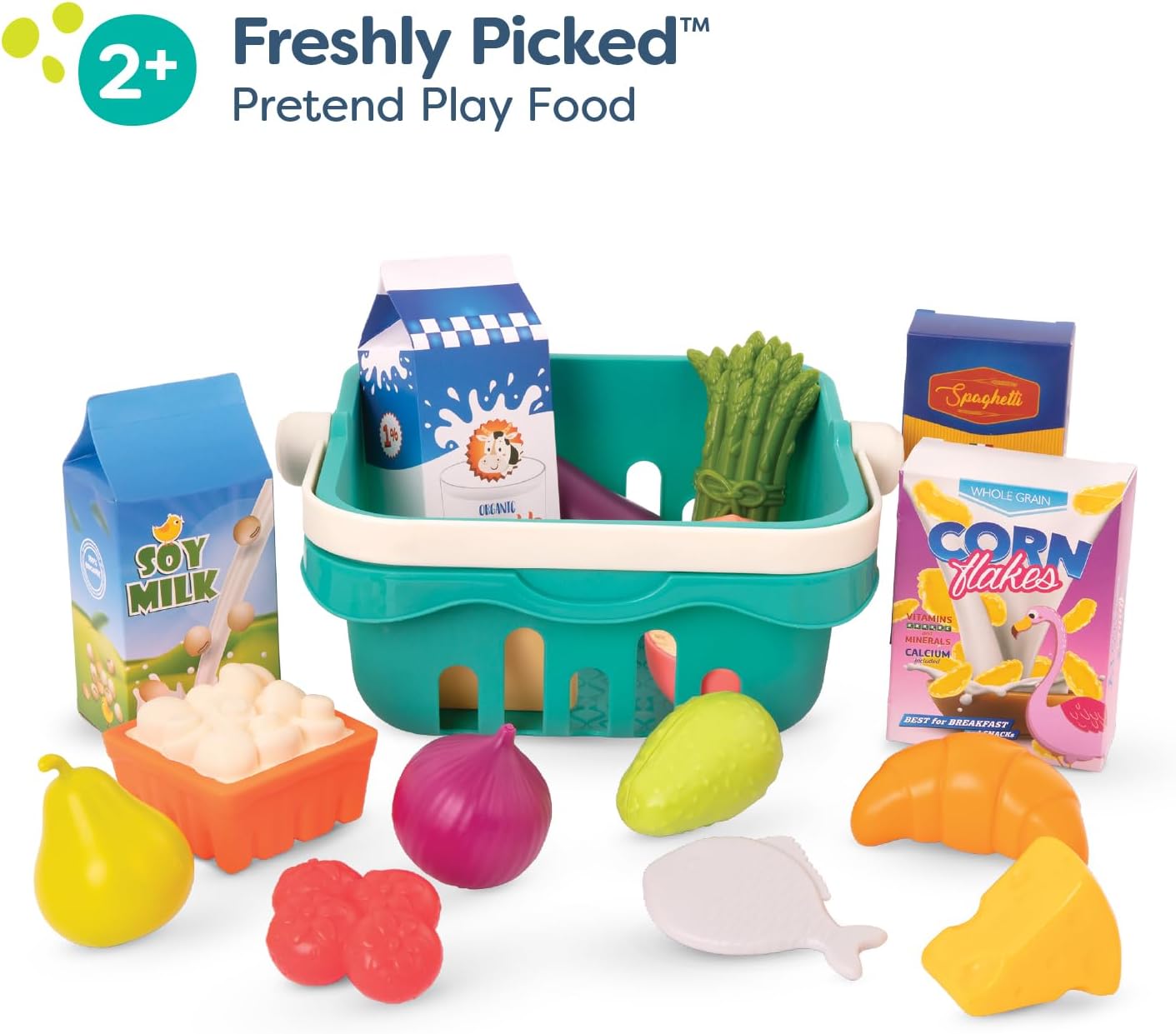 B. toys – Play Food & Basket – 18 Pieces of Toy Food – Grocery, Cooking, Play Kitchen Toys – Pretend Play Set for Toddlers, Kids – 2 Years + – Freshly Picked
