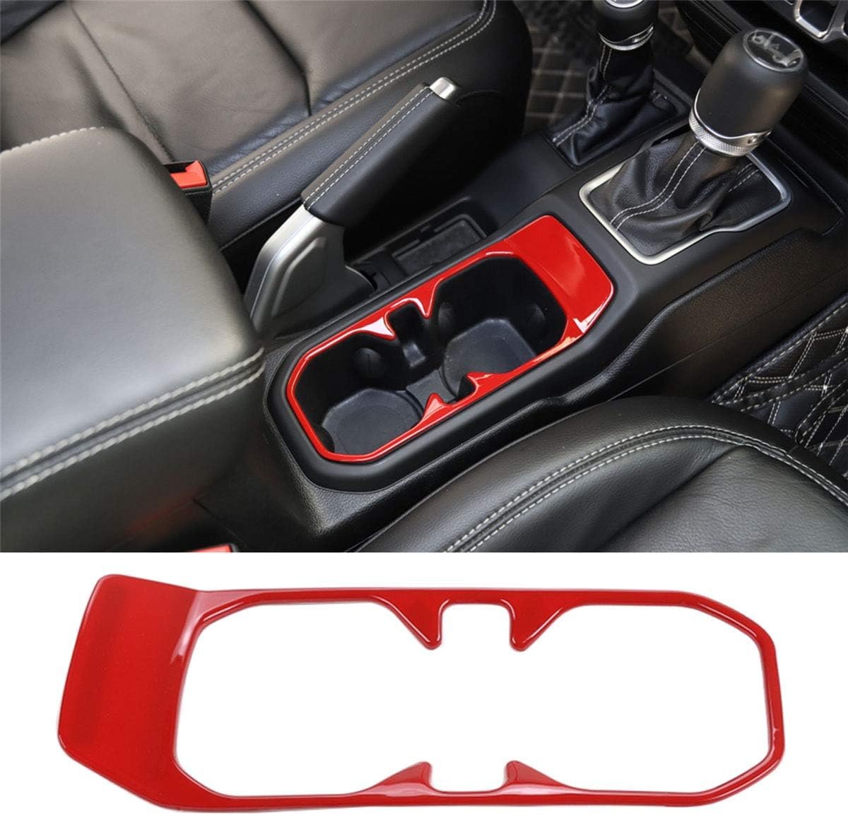 ZTYCKJ 2-Pack Gear Box Cup Holder Trim Ring Compatible with Jeep Wrangler JL JLU Gladiator JT 2018 2019 2020 2021 2022 2023 2024 2025 Red Interior Accessories