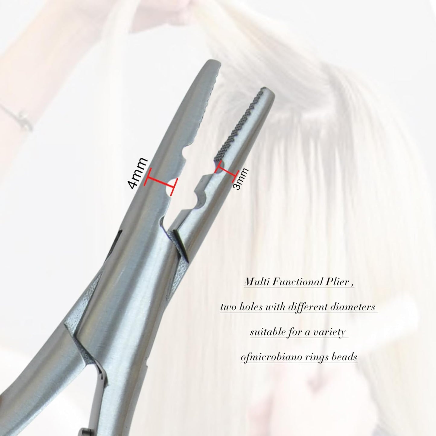 Stainless Steel Silver Hair Extension Pliers With 2 holes Multi Functional Hair Extension Tool For Hair Remove Micro Ring Loop