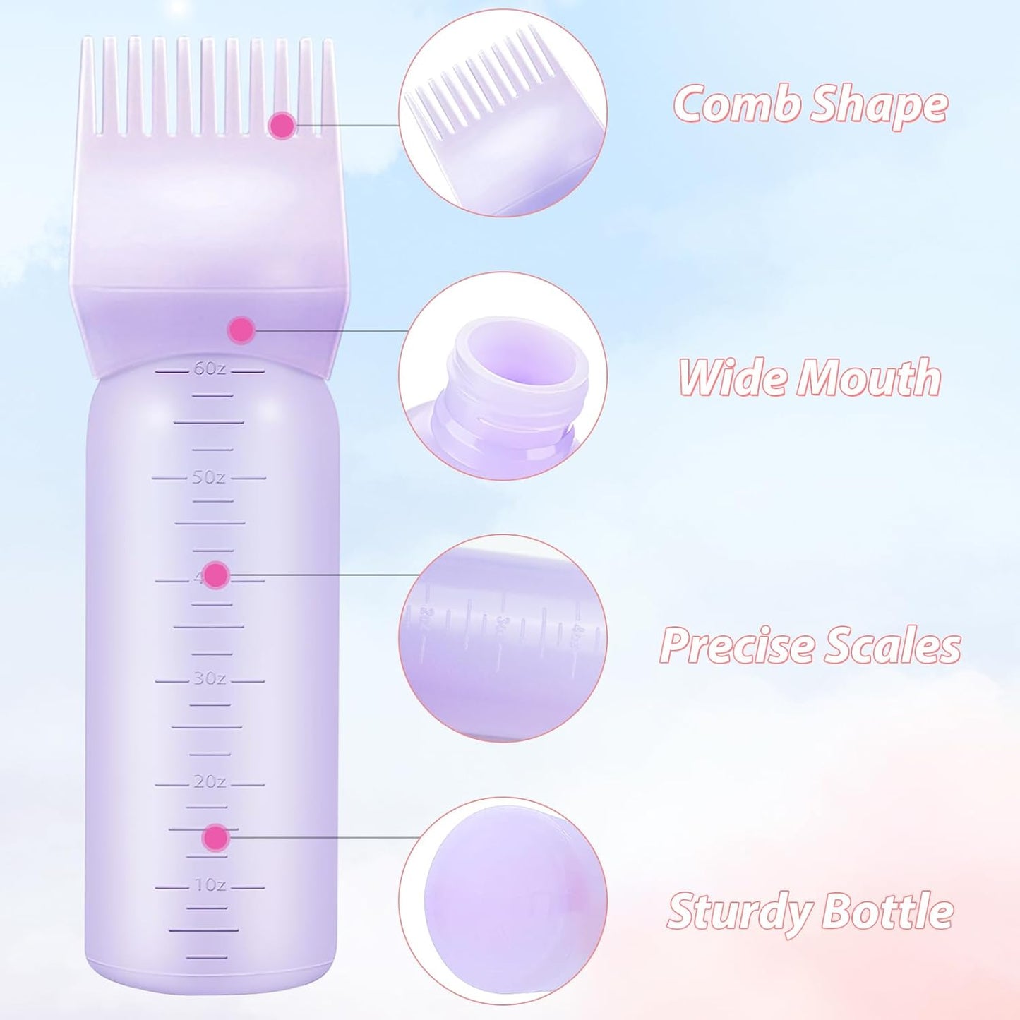 DUAIU Scalp Massage Brush with 2Pcs Root Comb Applicator Bottle, Silicone Massager Hair Oil Applicator Bottles Set for Scalp, Shampoo Scrubber Applicator for Hair Dye and Hair Care Tools