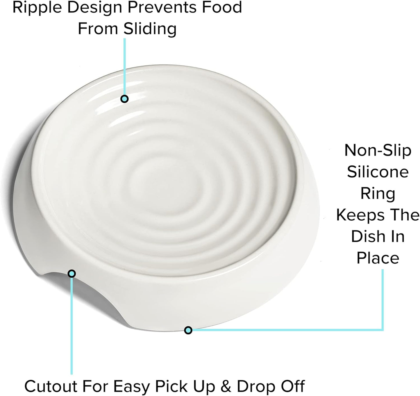 CatGuru Whisker Stress Free Food Bowl, Wide Non-Slip Shallow Dish for Feeding & Watering, Relieves Fatigue (Set of 2, Ceramic, White)