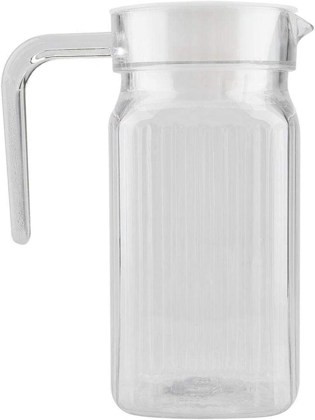 Water Juice Pitcher, 500ml Acrylic Beverage Drink Pitcher with Lid and Handle Ribbed Striped Juice Bottle Glassware Drinkware Water Ice Cold Dispenser for Bar Home Application