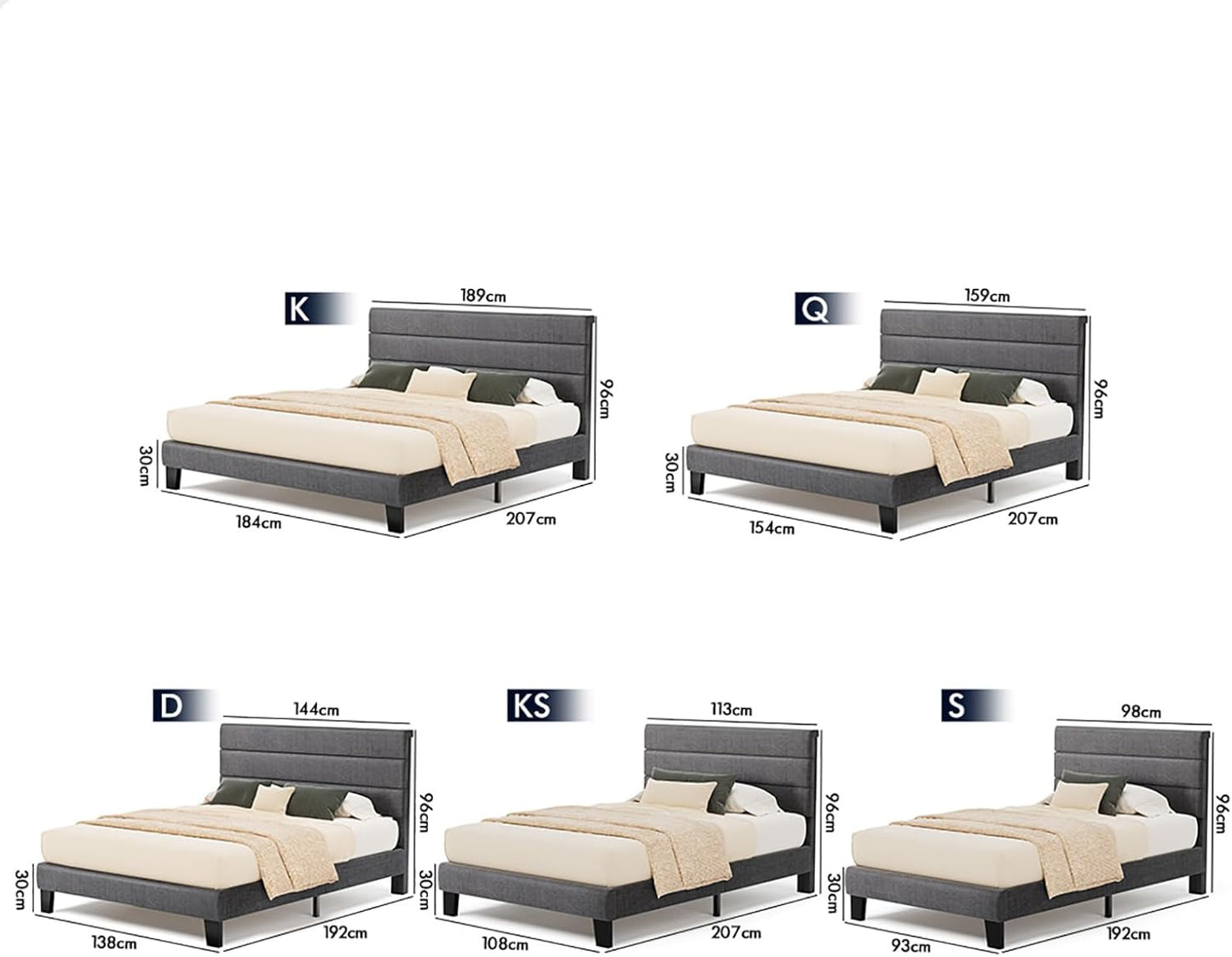 ALFORDSON Bed Frame Base Queen Size with Headboard, Bed Platform Foundation with Linen Fabric Upholstered for Mattress Topper, Harlene Series Fabric Grey