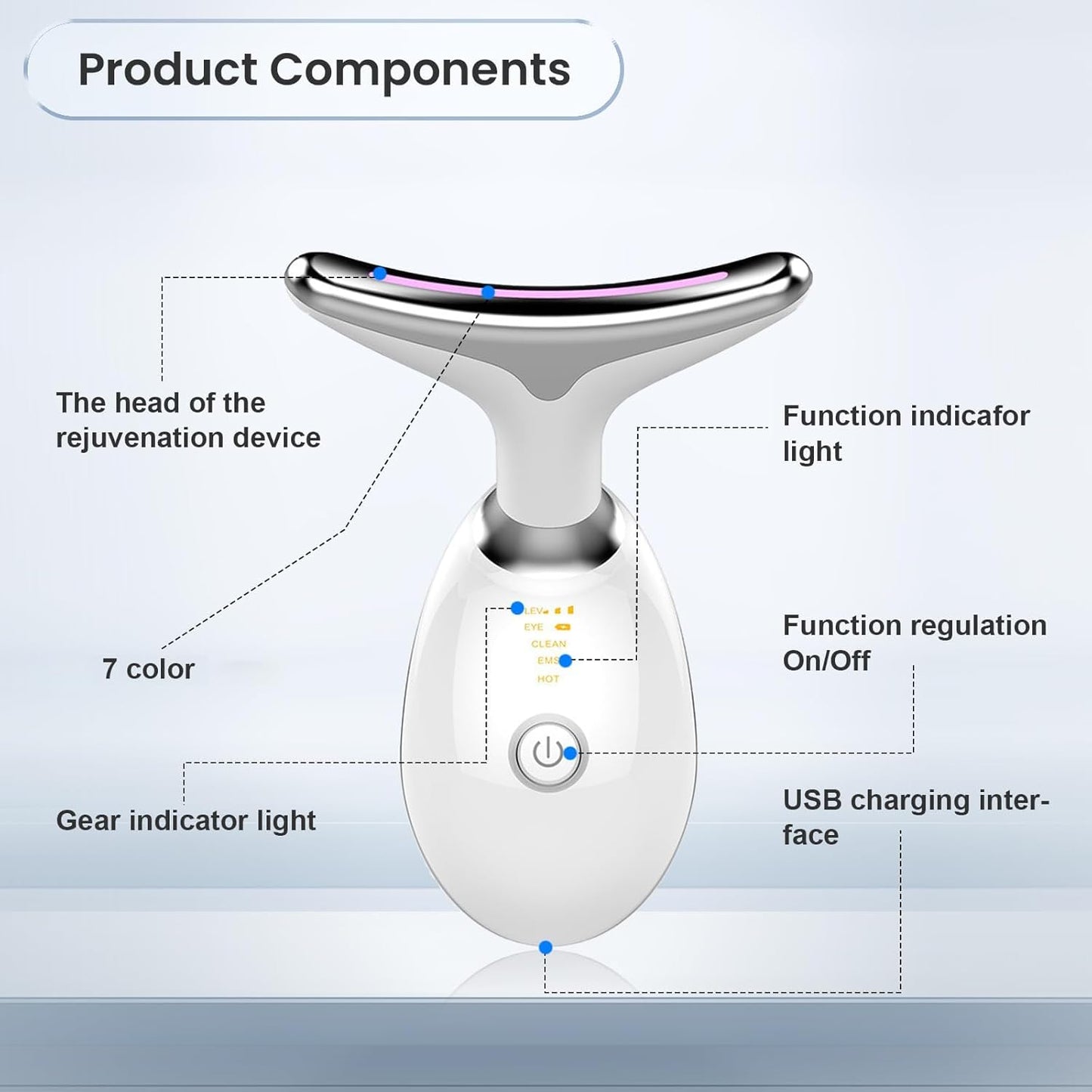 Vibration Lily 7-in-1 Face Neck Massager Face Sculpting Tool Triple-Action Wrinkle Remover Skin Rejuvenation Device with Thermal for Skin Care, Tightening, and Smoothness