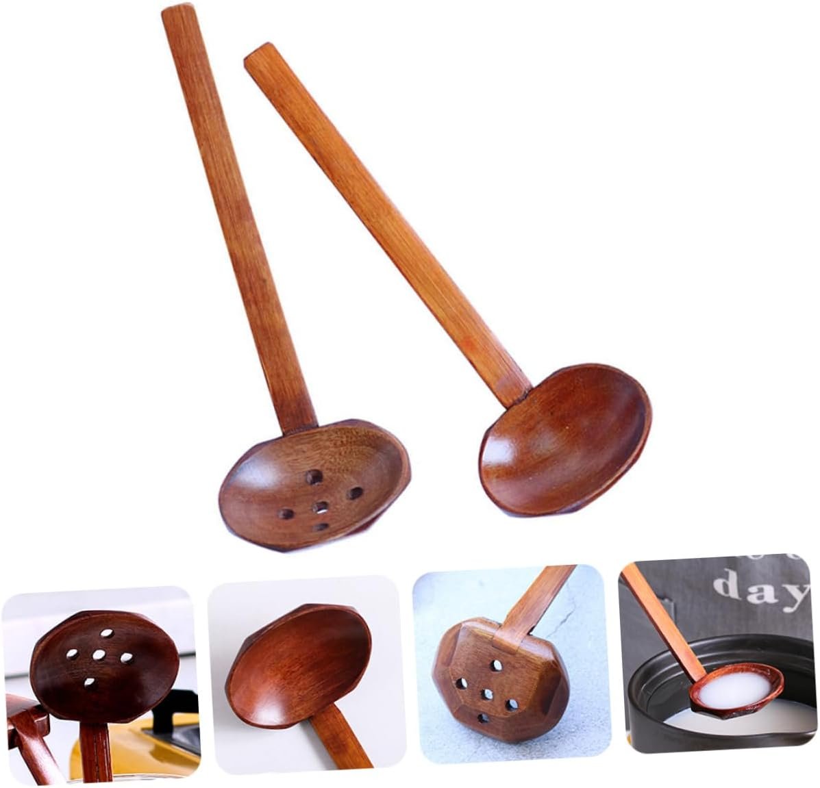 HEMOTON 2 pcs Japanese Table Dining Kitchen Long Spoons Reusable Friendly Eco Handle Wooden Home