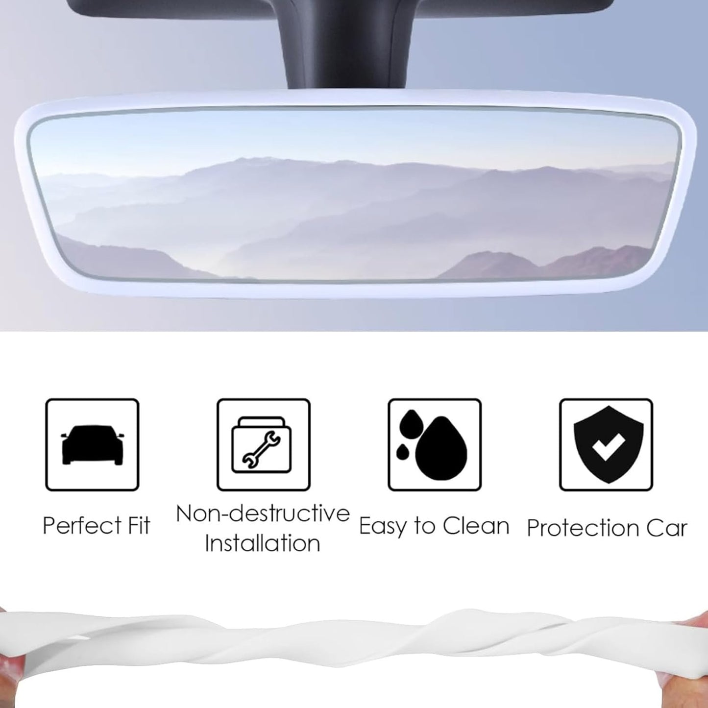 TSTESE 2PCS Protector Trim Frame Compatible with Tesla Model 3 Model Y (2019-2024 2025) Screen Edge Frame Rearview Mirror Cover Interior Silicone Decorations Center Console Decor Accessories (White)