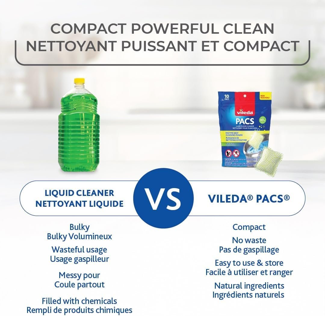 Vileda PACS Floor Cleaner, Crisp Citrus Scent 10 Count (1-Pack) | Made with Naturally-Derived Ingredients | Safe to Use on All Hard Floors | Perfect for Mop Buckets