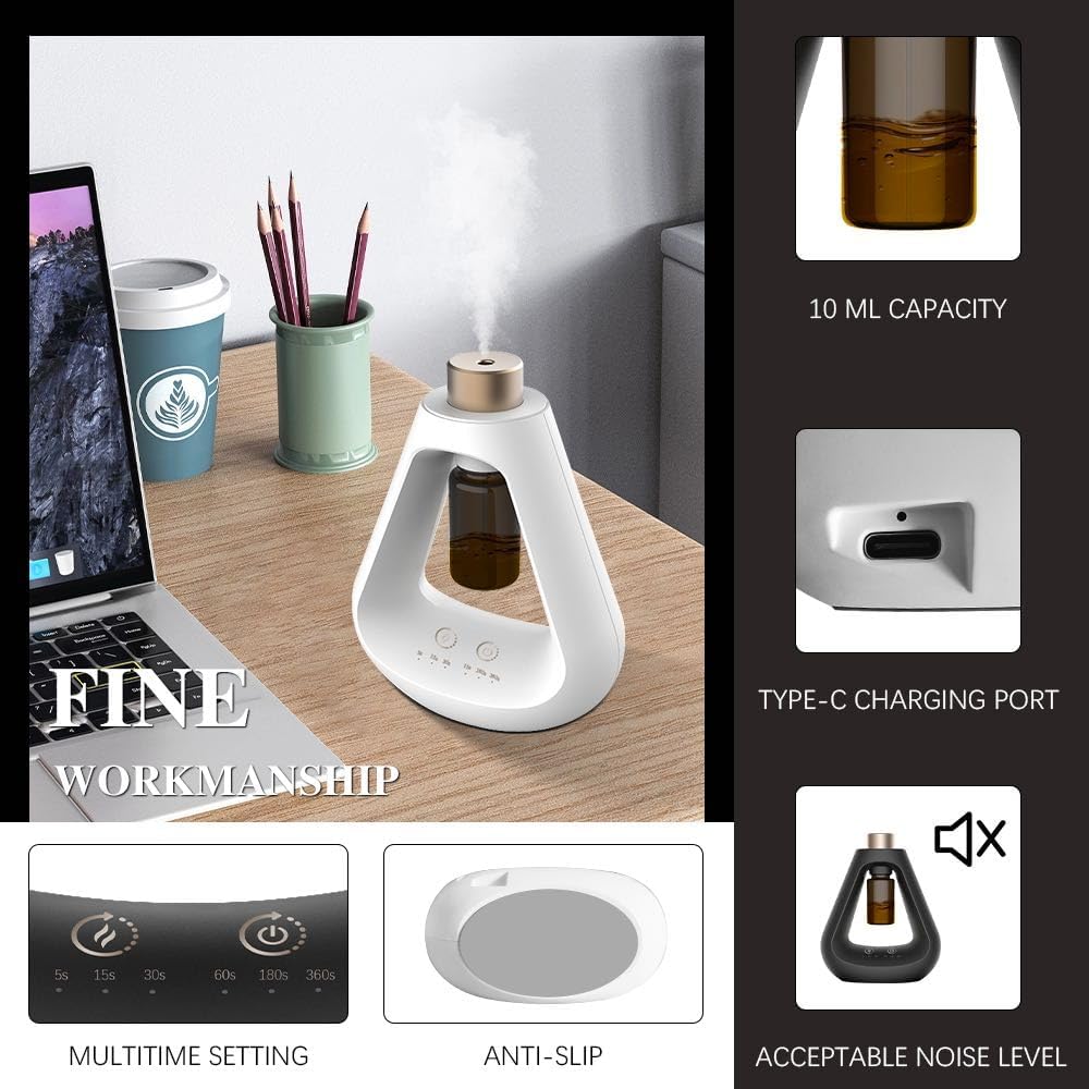 Waterless Oil Diffuser, Cordless Diffuser for Essential Oils, Aromatherapy Waterless Diffuser - Scent Diffusers for Home Bedroom Office Hotel, Small Diffusers for Essential Oils with 9 Mist Settings