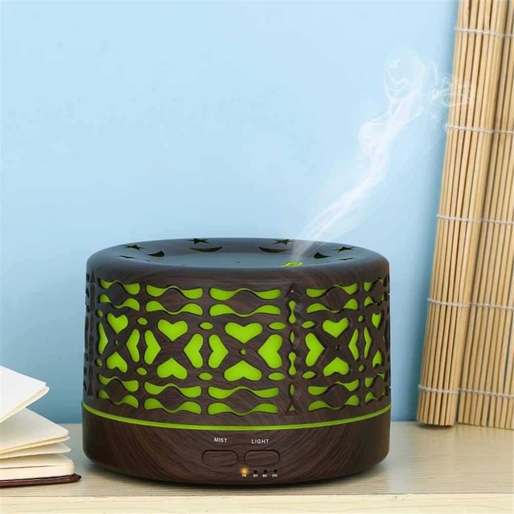 SARE HOME Aroma Essential Oil Diffuser 500ML Air Humidifier Wood Grain Aromatherapy Ultrasonic Cool Mister with And Remote Control 7 Color LED Light (A)
