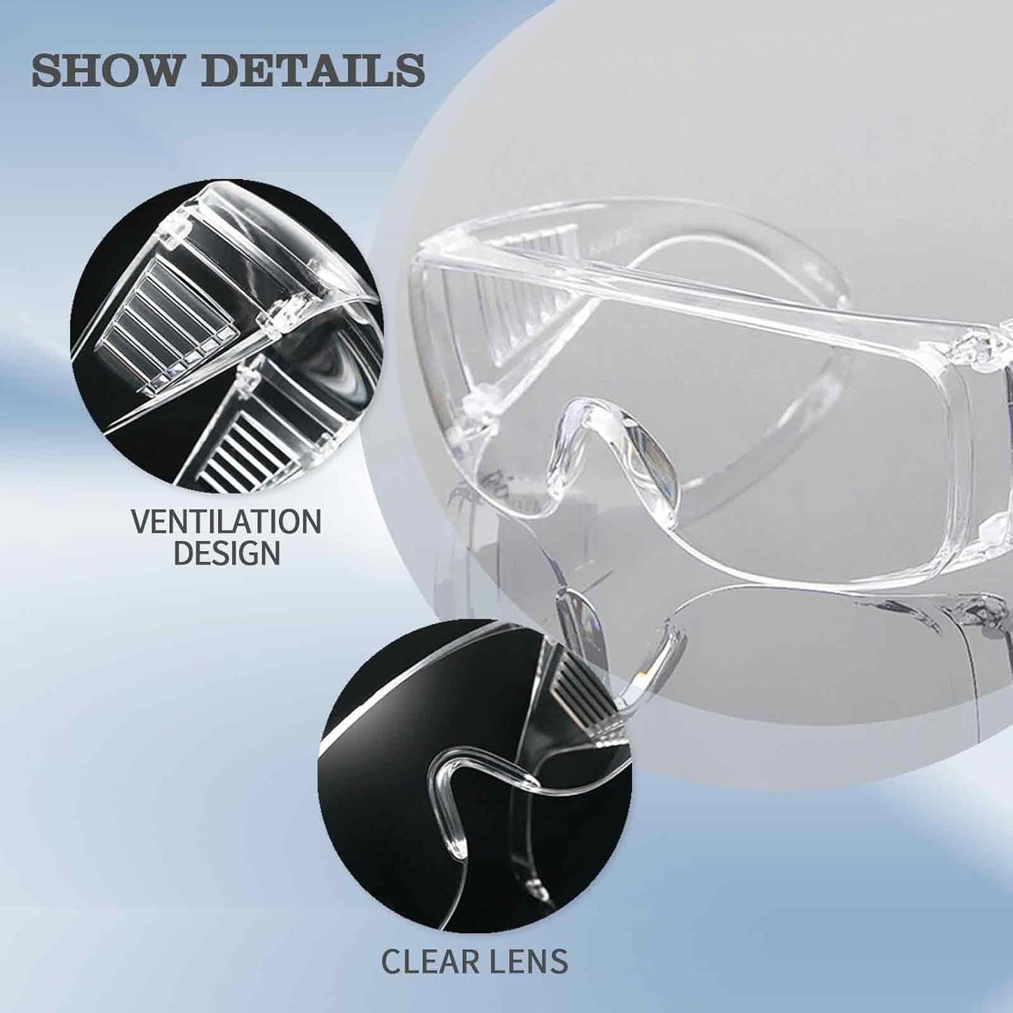 3 Pairs Clear Anti- Fog/Scratch Goggles over Glasses Goggles Eye Protective Polycarbonate Eyewear Safety Goggles for Shooting Labs Outdoor Welding Workplaces Safety Eye Protection