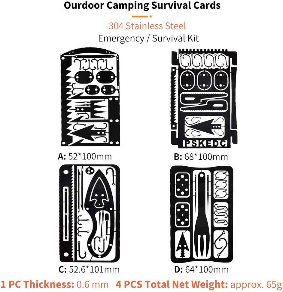 PSKOOK Survival Multitool Card Emergency Camping Tool EDC Kit in Your Wallet Outdoor Hunting Fishing Hiking Gear