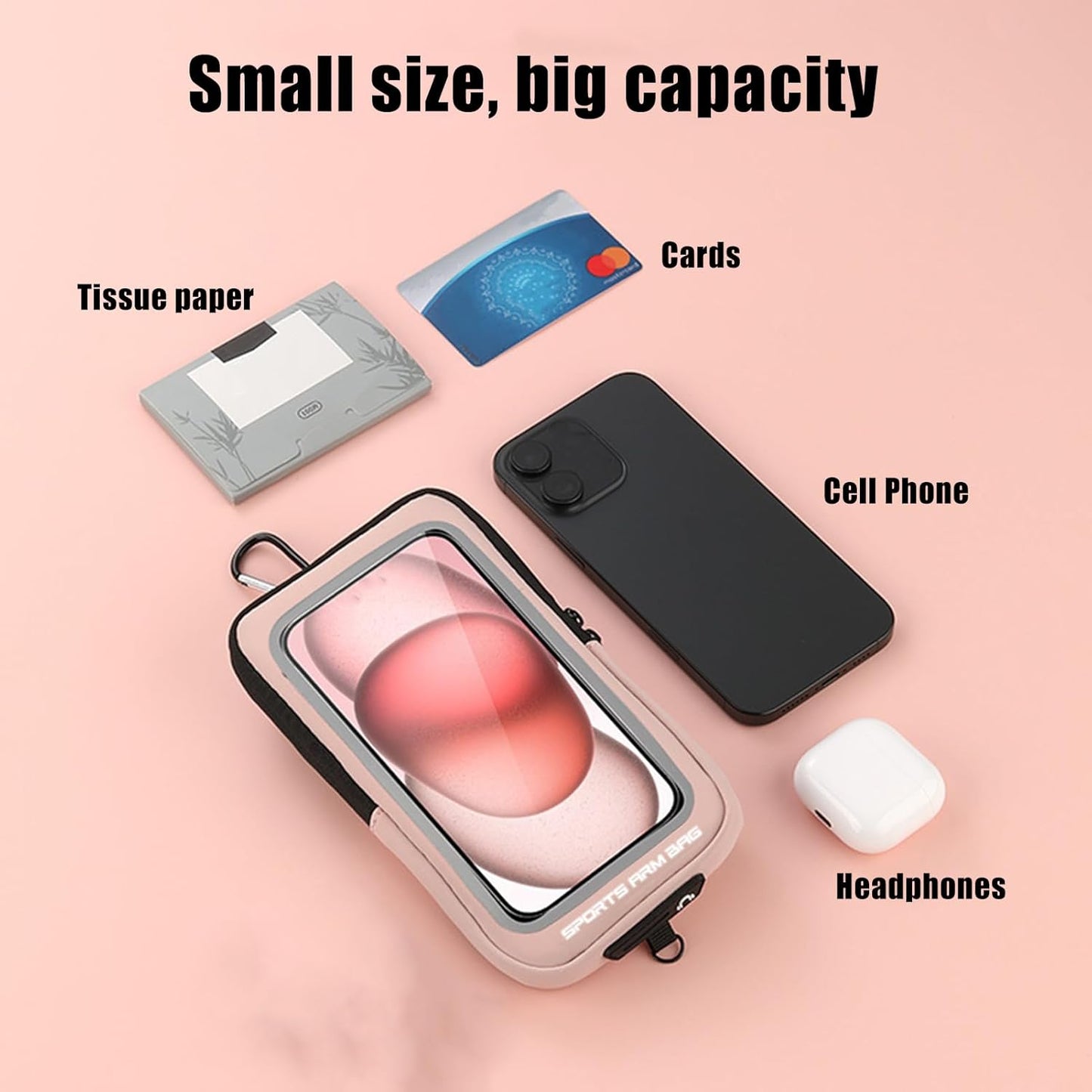 Phone Armband, Adjustable Phone Arm Bands, Waterproof Wrist Bag, Storage Pouch & Outdoor Workout Gear, Ideale per smartphone, esercizio, Hiking, and Travel Gear, 7,48 x 4,13 pollici