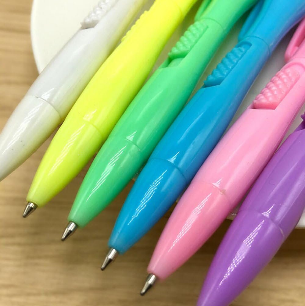6pcs Ballpoint Pen with Electronic Watch 0.5MM Fine Point Pen with Time Clock for Examing, Writing and Note Taking, School Stationery Supplies(Blue+White+Green+Pink+Purple+Yellow)