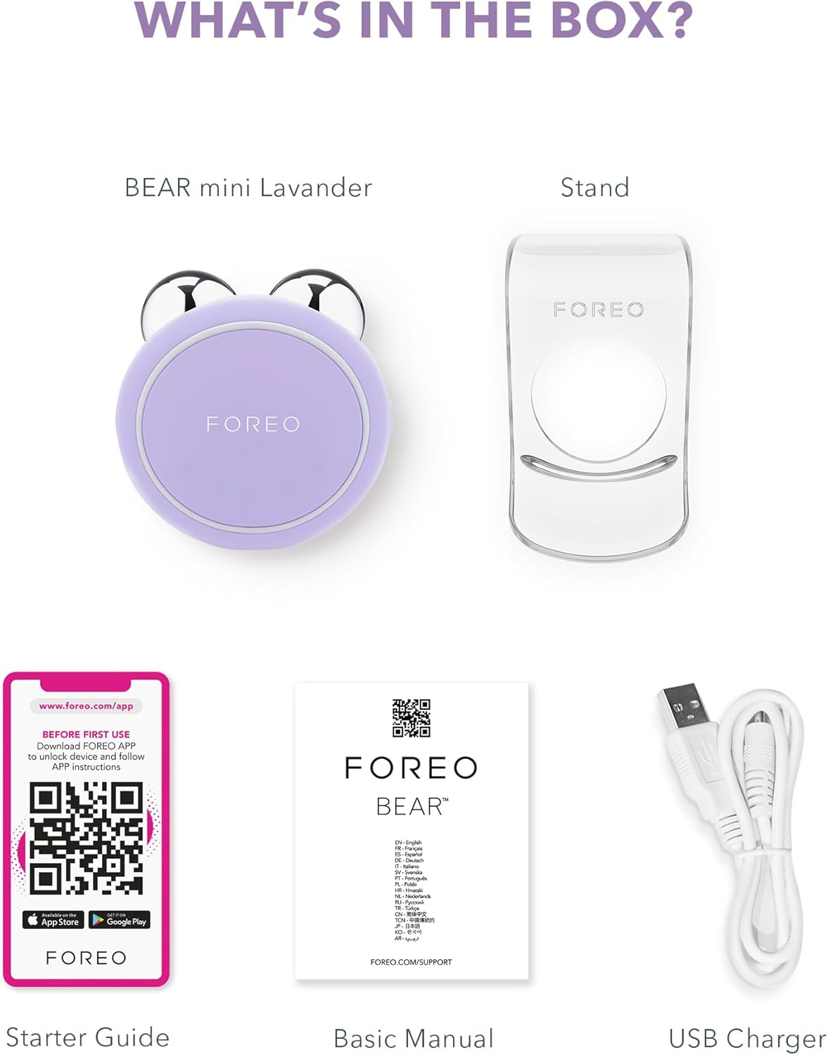 FOREO BEAR Mini Anti-Wrinkle Face Massager with Microcurrent | Targeted Face Massage for Forehead Wrinkles and Double Chin | Facial Gymnastics | Non Invasive Face Lifting | Lavender