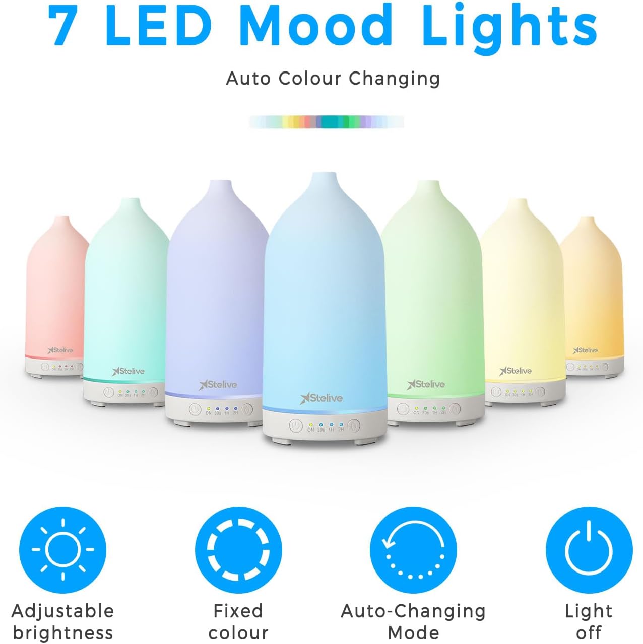 Stelive Essential Oil Diffuser, Ultrasonic Aromatherapy Diffuser 200ML, Aroma Diffuser with 7 Colours LED Night Lights, humidifying Benefits, for a Relaxing and Aromatic Atmosphere at Home or Office