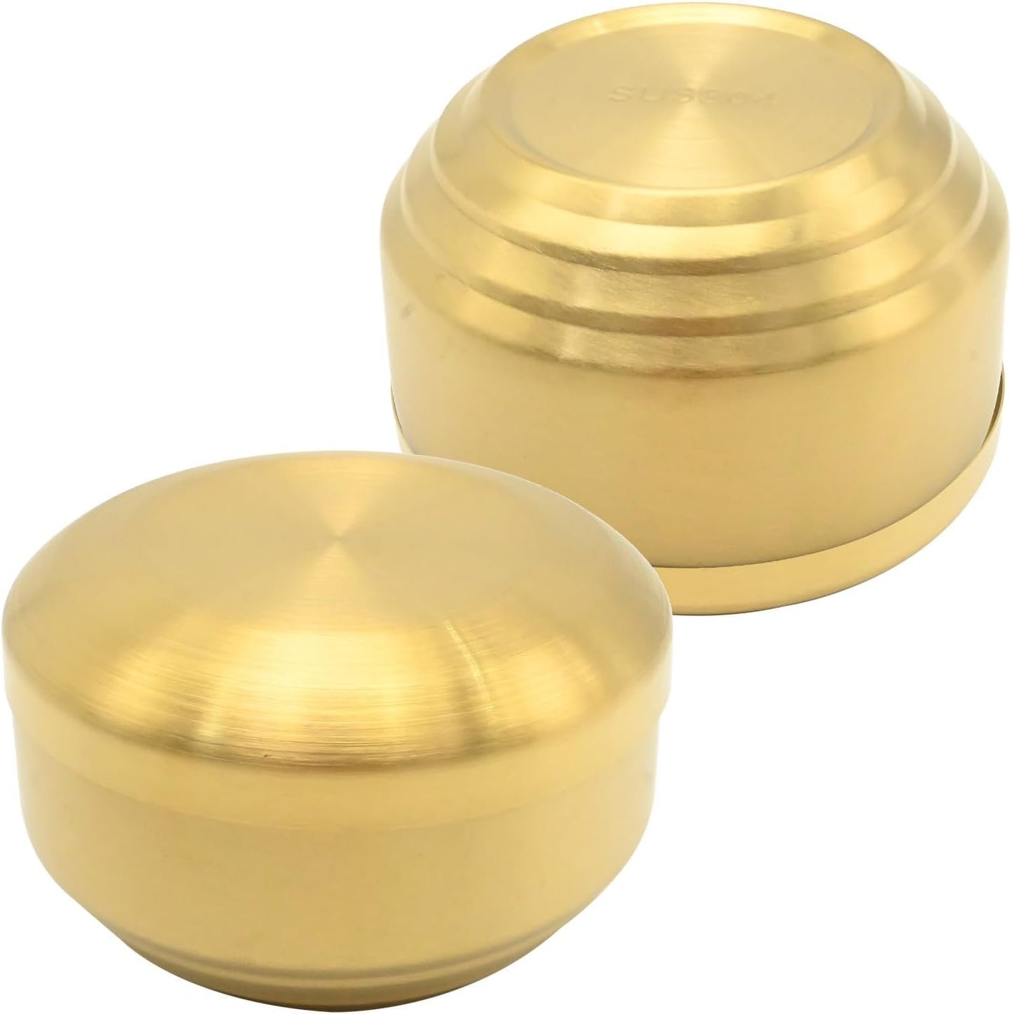 Aynaxcol Stainless Steel Rice Bowl with Lid, Set of 2, for Korean Kitchen Restaurant, Double-walled Metal Bowls, Multi-Purpose Insulated Soup Bowls Snacks Bowls (11.5cm Gold)