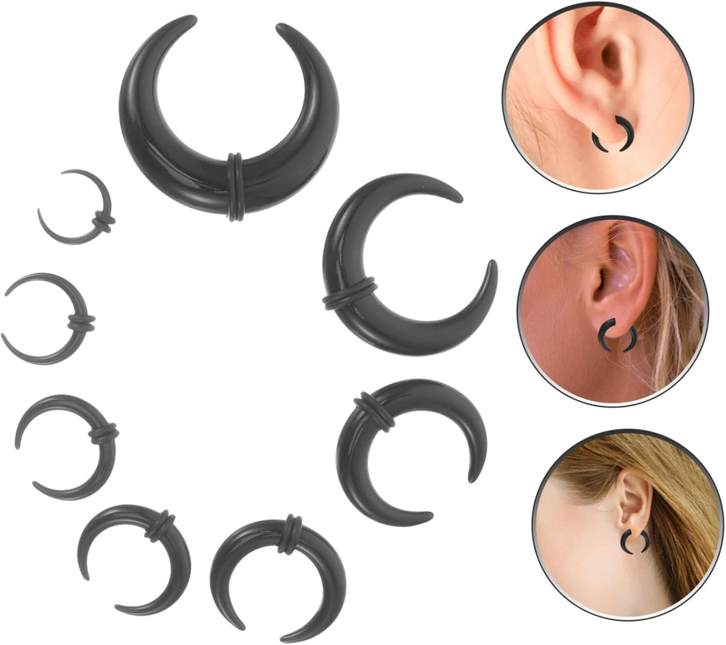 ANDRESLAD Health Safety Ear Piercing Tools 8pcs Acrylic Ear Expansions Set U-ring Ox Horn Shape Acrylic Tip