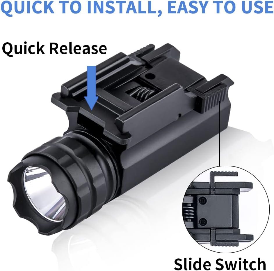 MCCC LED Tactical Flashlight 500 High Lumens,Rail Mount Pistol Light,Quick Release,fits Handgun, Airsoft Gun with Picatinny or Accessory Rail
