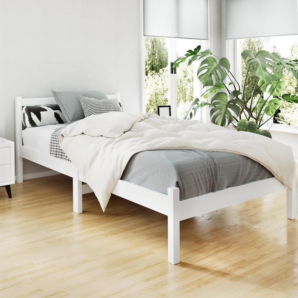 Artiss King Single Bed Frame Platform Wooden Timber Frames Beds Base Bedroom Room Decor Home Furniture White for Kids, Toddler and Adult, Modern Design