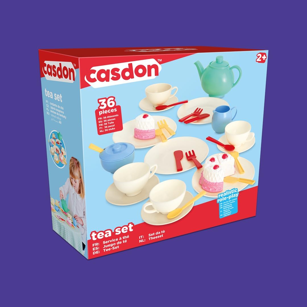 Casdon Tea Set | Colourful Toy Tea Party Set for Children Aged 3+ | Includes 36 Pieces for The Best Tea Parties Around!