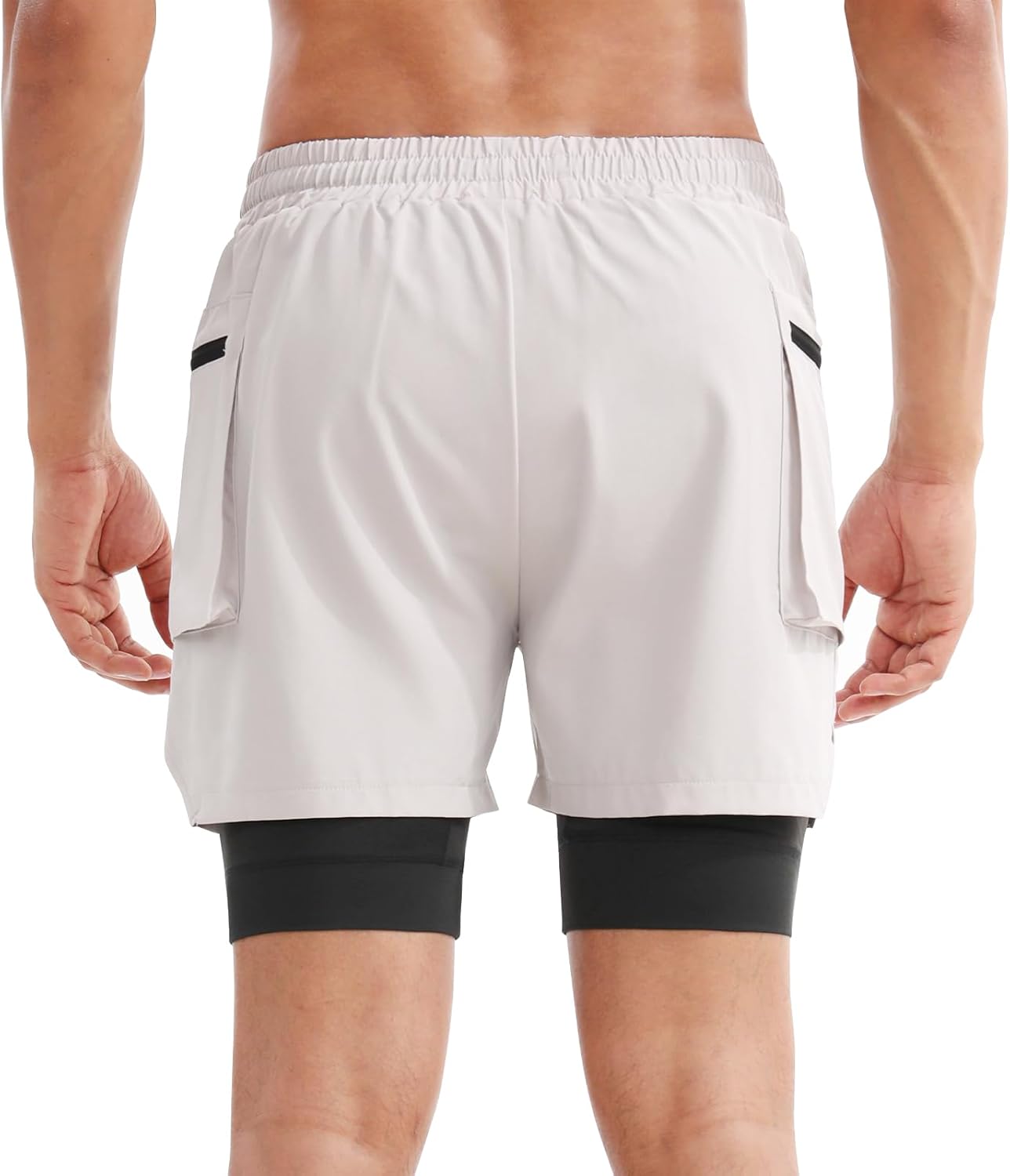 BROKIG Men's 2 in 1 Running Shorts, Quick Dry Sport Shorts Workout Fitness Gym Shorts Men with Zip Pockets