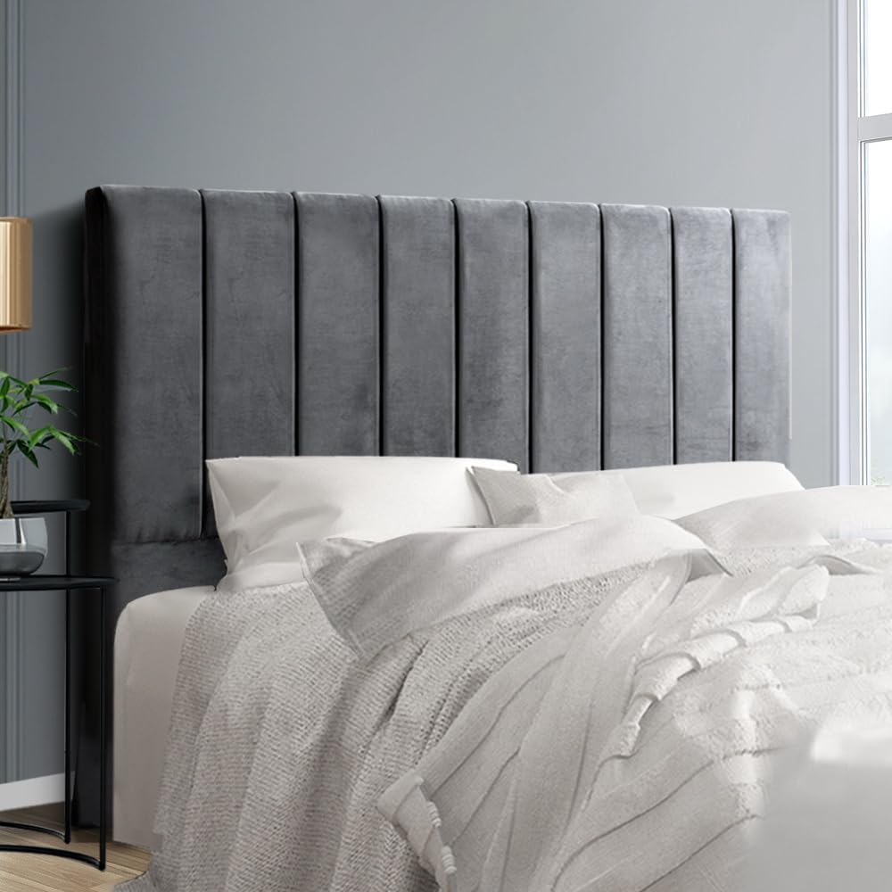Artiss Queen Bed Headboard Headboards Slats Beds Head Frame Base, Bedroom Furniture, Upholstered with Grey Velvet Fabric Foam Wood, 153 x 120 x 8cm, Modern Design