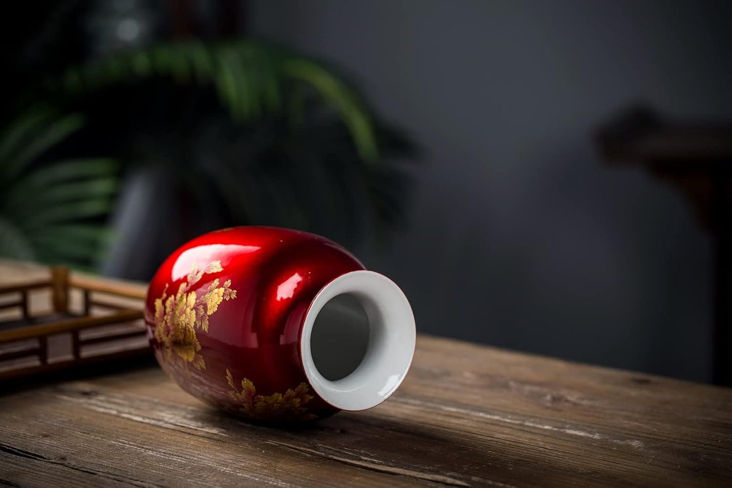Red Flower Vases Oriental Ceramic Peony Flower Pots for Home Living Room Wedding Large 23cm