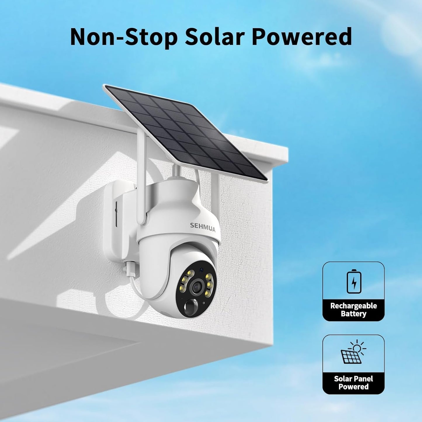 SEHMUA 2K Solar Security Cameras Wireless Outdoor, 2 Pack 360° View Pan/Tilt WiFi Security Camera Outside with Color Night Vision,Easy to Install, PIR Alarm, 2-Way Audio, Cloud/SD Storage