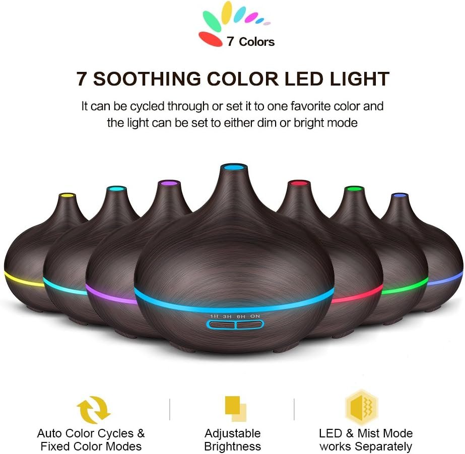 550ml Essential Oil Diffuser with Remote Control, 3 Timer Settings, Black