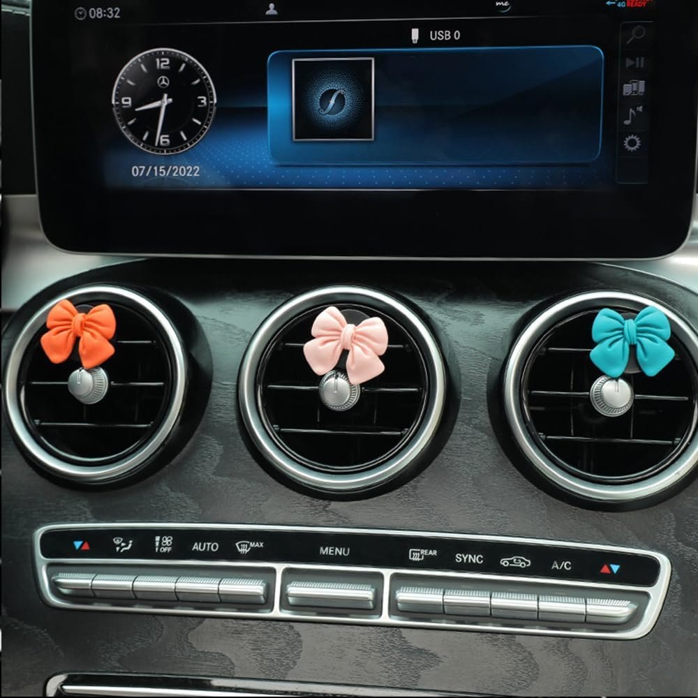 Decorative Car Bow Accessories Set, 6 Pieces, Interior Aesthetic Decor for Women (Pink)