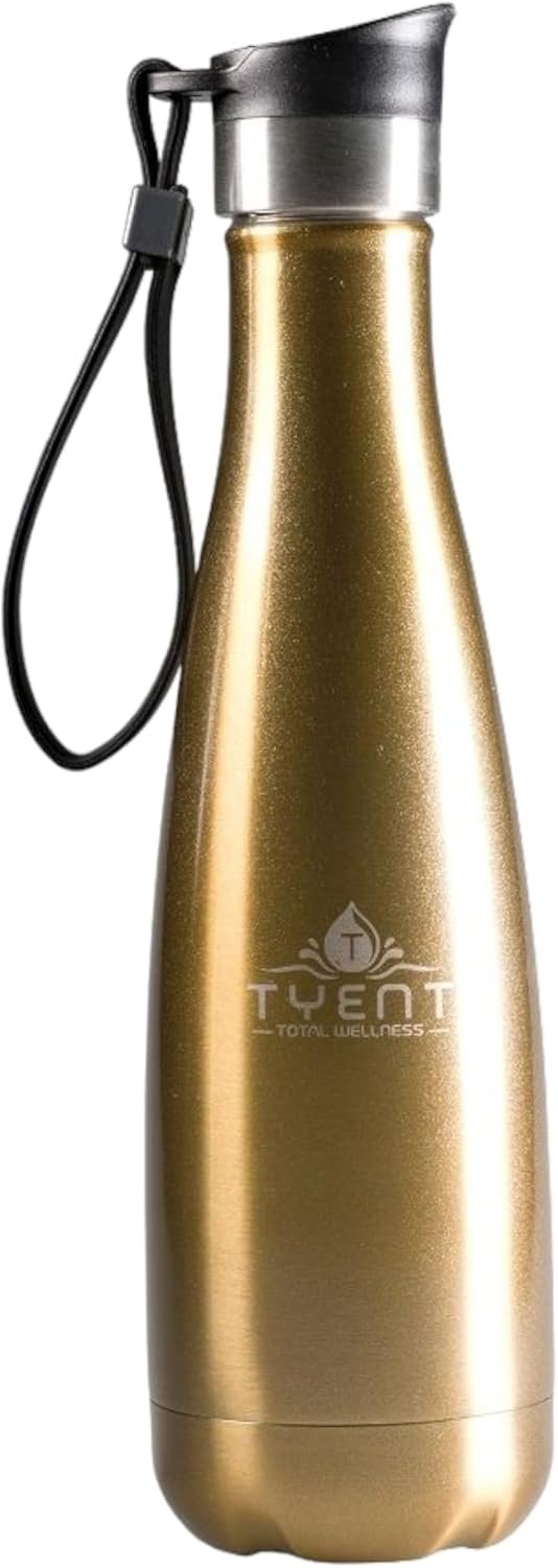 TYENT - Contemporary Drinkware - Insulated Stainless Steel Bottles - Dual Walls - Easy-Sip Cap - Beverages stay Hot or Cold 24 Hours - BPA-Free - Earth-Friendly Reusability - 750ml - Gold