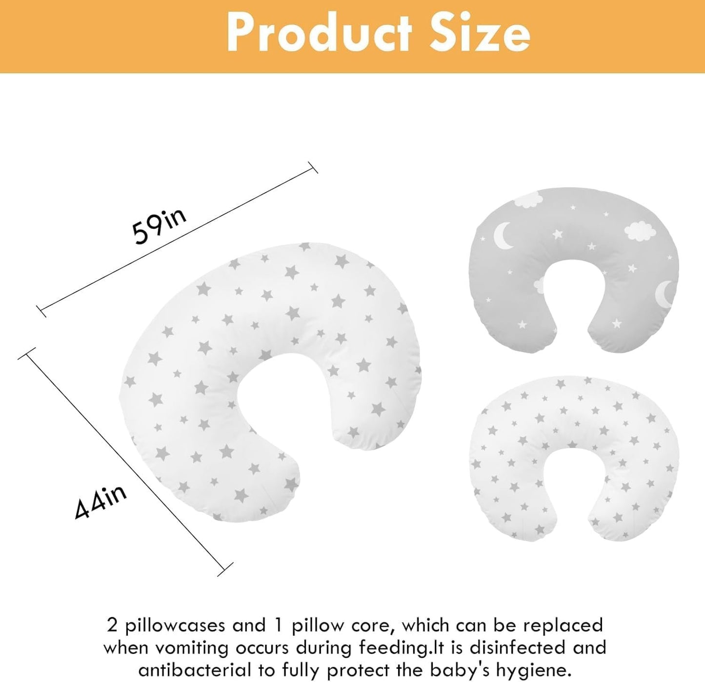 Nursing Pillow, Breast Feeding Pillows for Mom, Soft Cover with Breathable Filling, Ergonomic Breastfeeding, Bottle Feeding and Bonding, Multifunctional Support Cushion for Travel (Star)