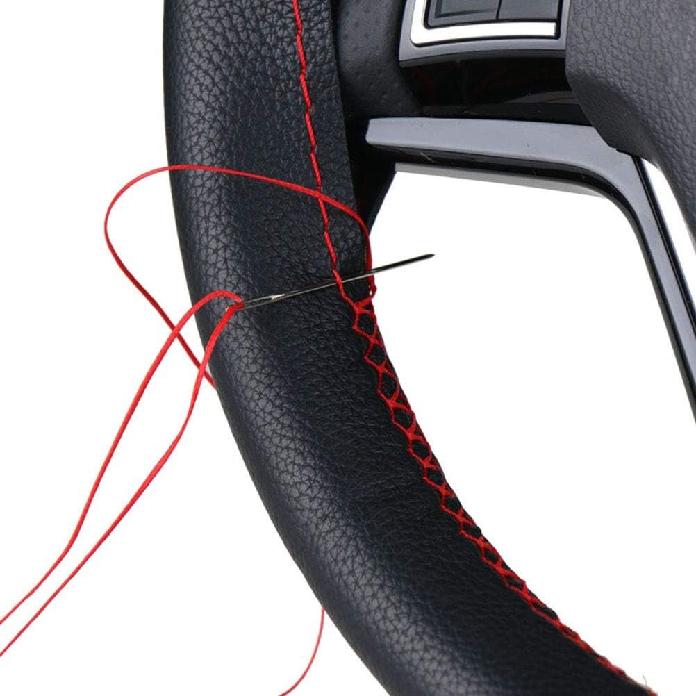 DIY Soft Leather Car Steering Wheel Cover with Needle and Thread Interior Accessories Red