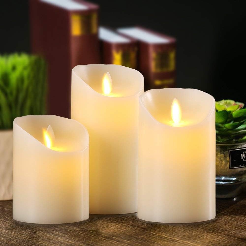 Hausware Flameless Candles Battery Operated Pillar Real Wax Flickering Moving Wick Electric LED Candle Sets 4" 5" 6" Pack of 3 with Remote Control Cycling 24 Hours Timer