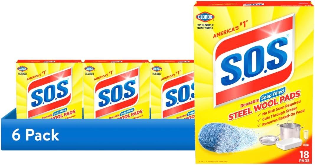 Value Bundle: SOS Pads Steel Wool - Cleaning Supplies - Kitchen, Toilet, and Sink Cleaner - 60 Pack