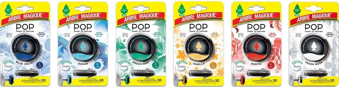 Arbre Magique POP Solid Car Air Freshener, Ocean Fragrance, Delicate and Fresh Fragrance, Lasts Up to 30 Days, Italian Design, Pack of 1