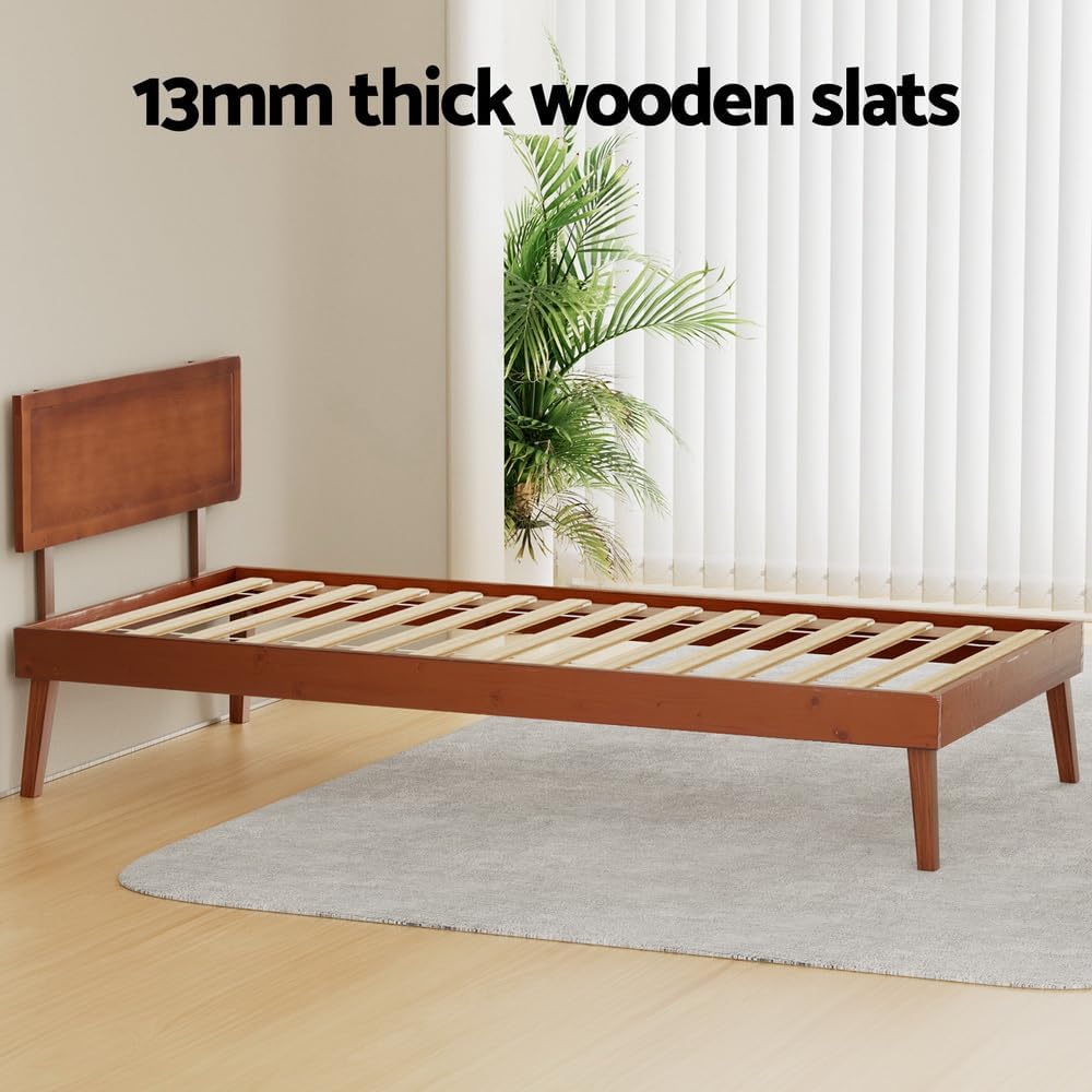Artiss Single Bed Frame Platform Wooden Timber Frames Beds Base Bedroom Room Decor Home Furniture Oak for Kids, Toddler and Adult, Modern Design with Stable Legs and Storage Space Walnut