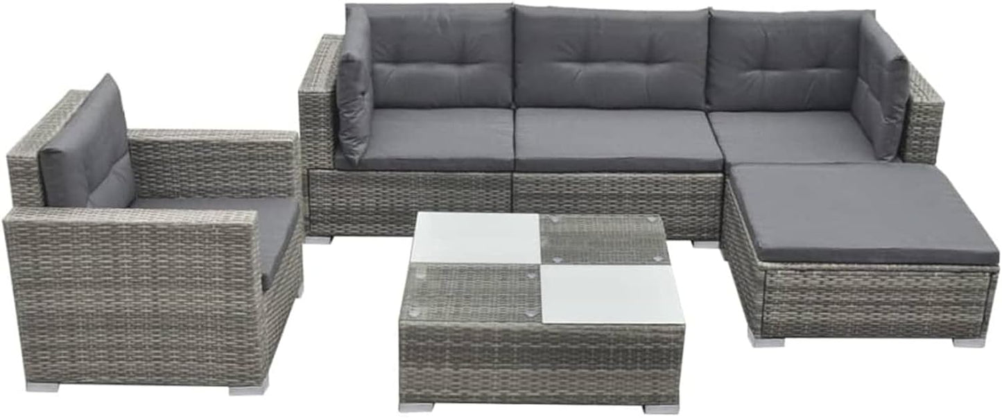 Homgoday Set Divani da Giardino 6 pz con Cuscini in Polyrattan Grigio, Lettini Prendisole, Divano Letto Mobili, Lettini da Giardino, Lettino da Piscina da Giardino per Esterno Piscina