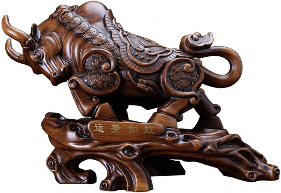 Feng Shui Ornamenti Statue di Toro Scultura, Figurine di Animali Oggettistica per la casa Fatta a Mano Poliresina Ricchezza Ornamento Fortunato Lotto Artigianale, Regalo per Ufficio,A