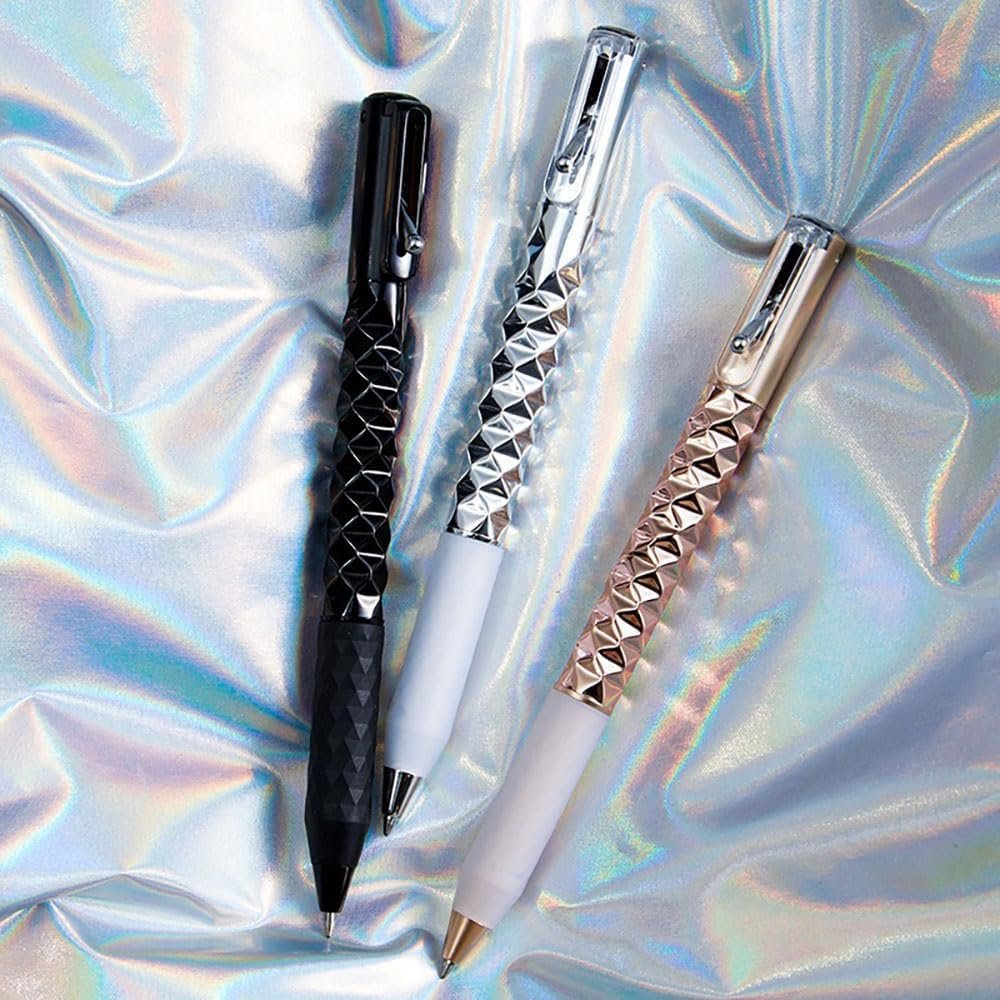 3 Pcs Gel Pens Office Stationery Soft Silicone Grip Retractable Writing Pens 0.5mm Black Ink Pens Creative Stationery School Essentials(Black-Gold-Silver)