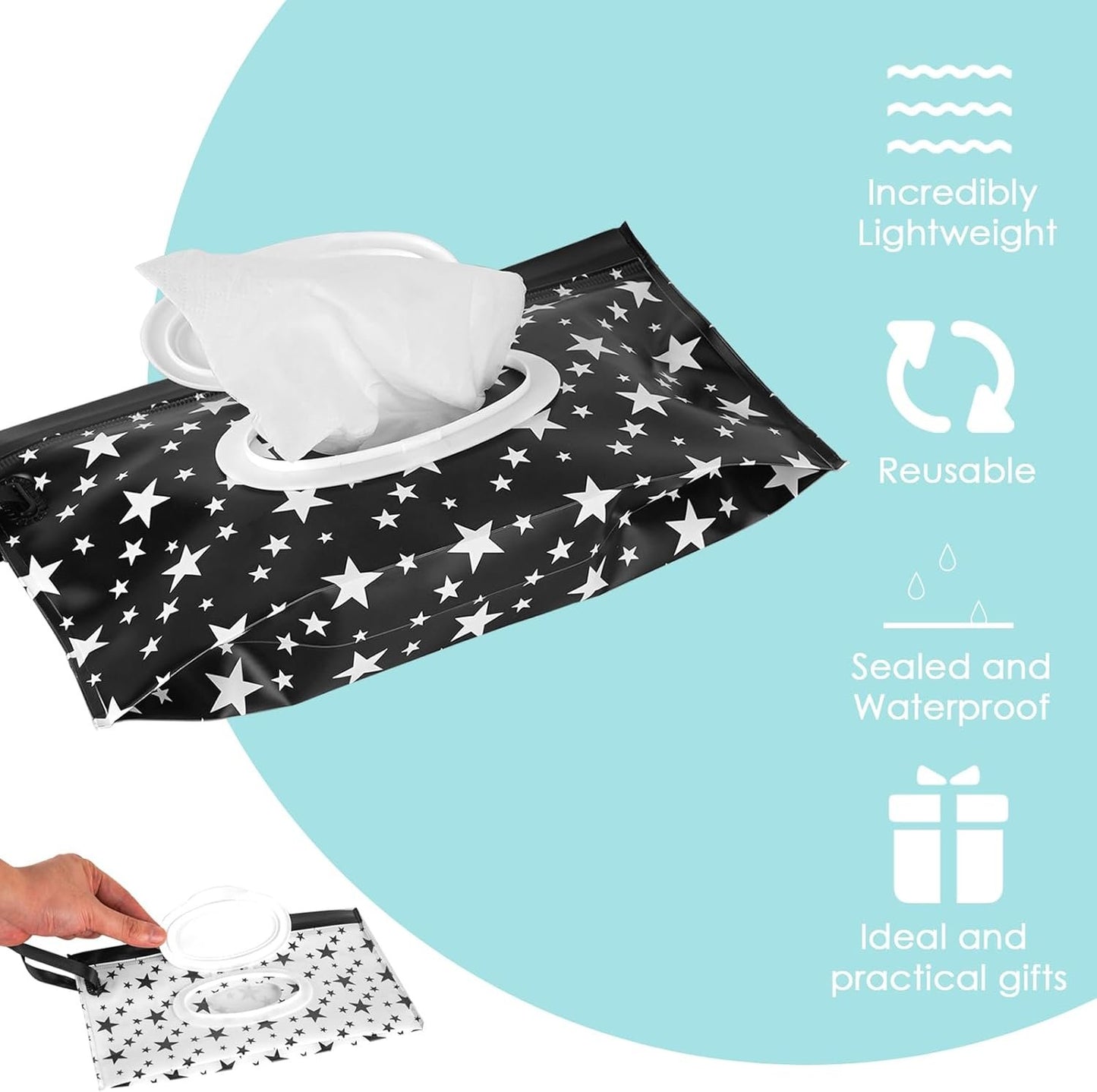 2 Pcs Portable EVA Wipes Bag - Stylish and Practical for Outings, Travel, and Outdoor Sports Wipes Dispenser (Black x 1, White x 1)