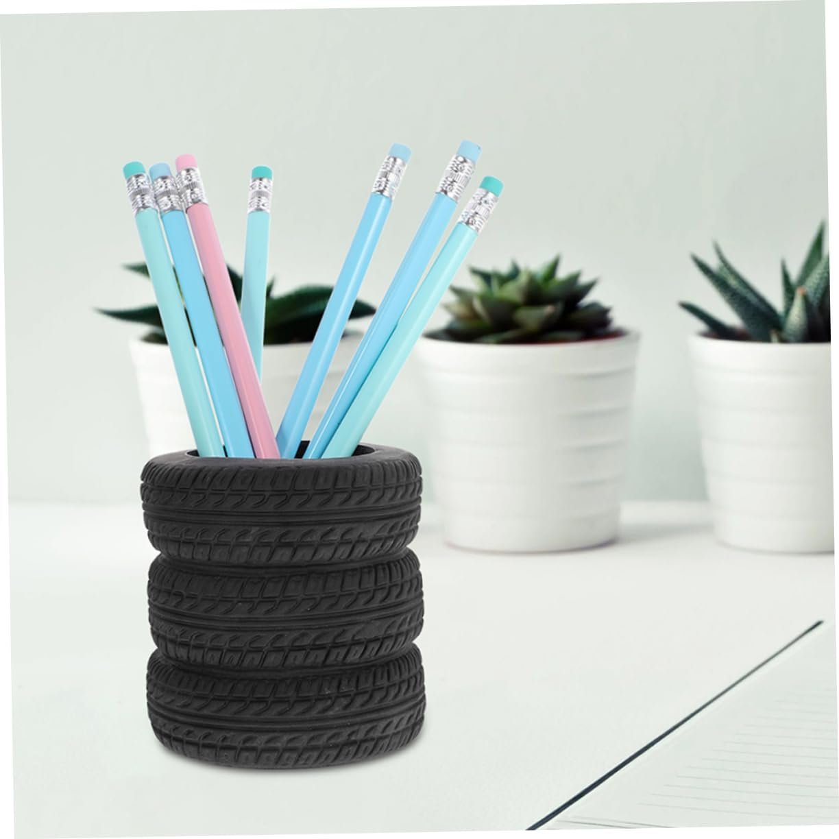 Angoily 2pcs Creative Tire Shaped Pen Holder Unique Desk Caddy for Office Organization Multi Functional Pencil Organizer Distinctive Design for Clutter Workspace for Stationery Storage