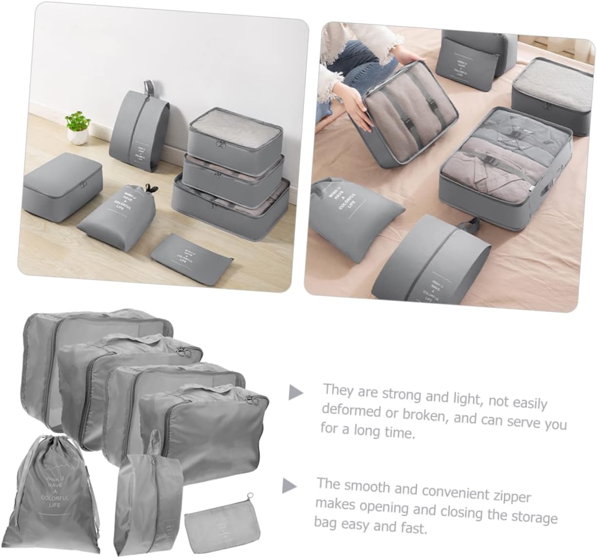 Healeved 1 set Travel Clothes Organizer Packing Bags for Shoes Toiletries Clothing Lightweight Durable Storage Pouches for Organization Grey